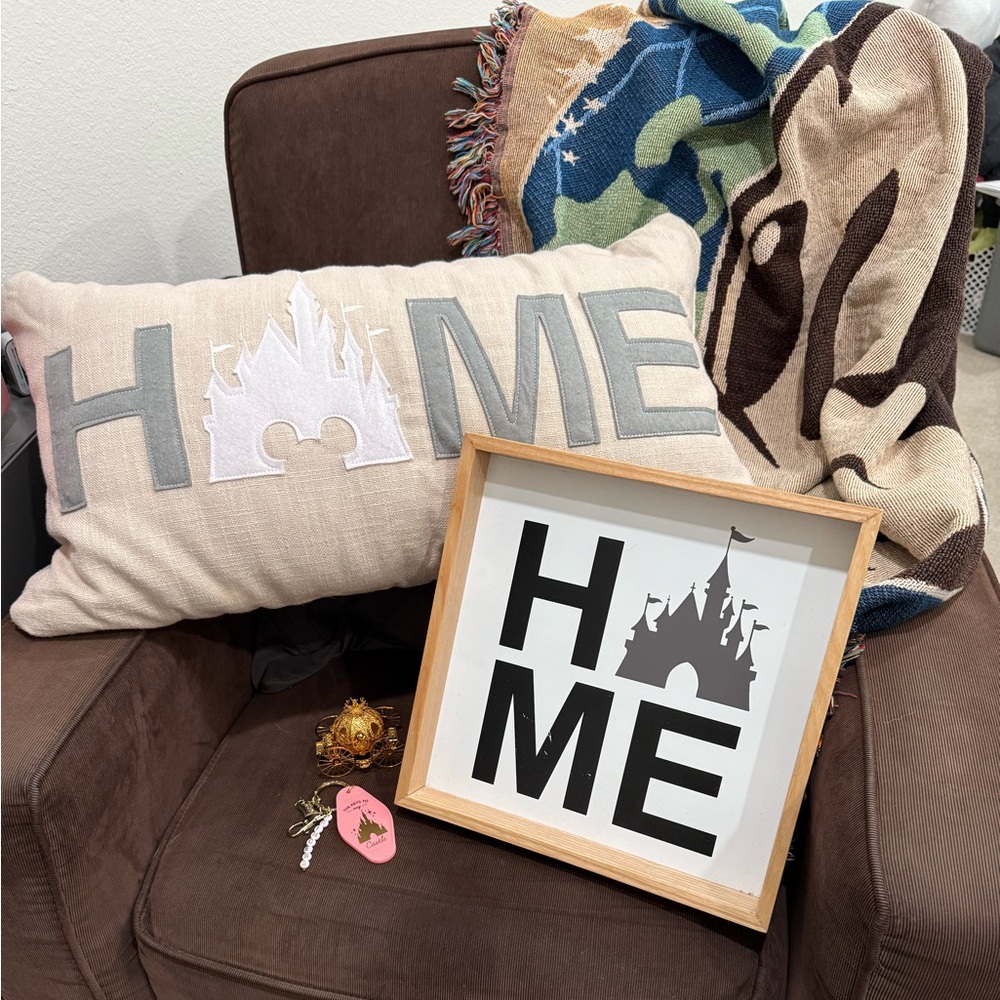 DISNEY PARKS HOME DECOR BUNDLE Home Sign,  Pillow, Keychain, Throw, Ornament